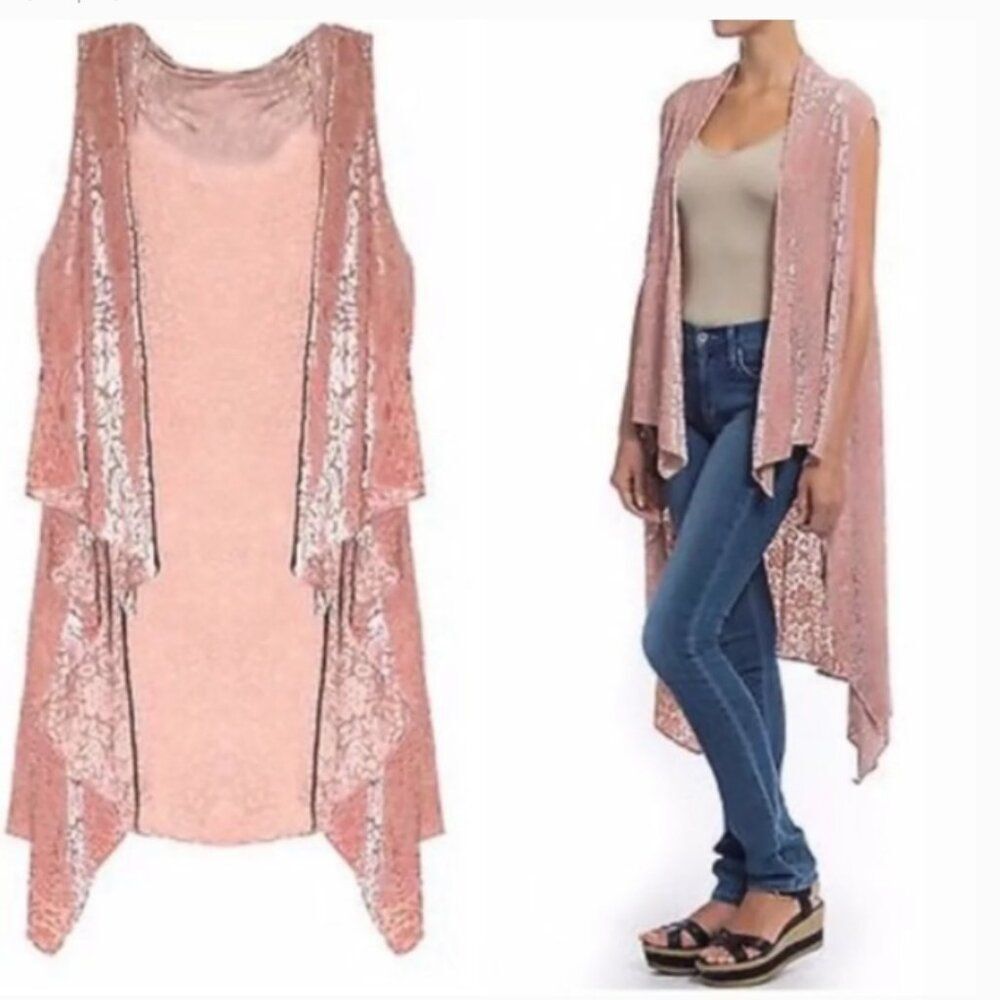 NWT Anthropologie Elizabeth Gillett Velvet Pink Rose Burnout boho Whimsy Vest